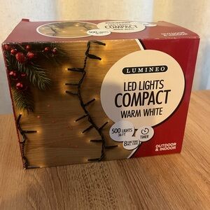 500 LED Cool White Christmas Compact Lights Set, Green Wire 36 Feet